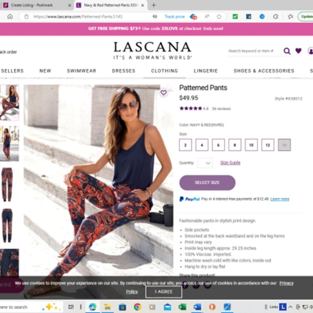 Venus lascana Paisley Fashionable Pants Size 10.   Top also sold. BUY AS SET